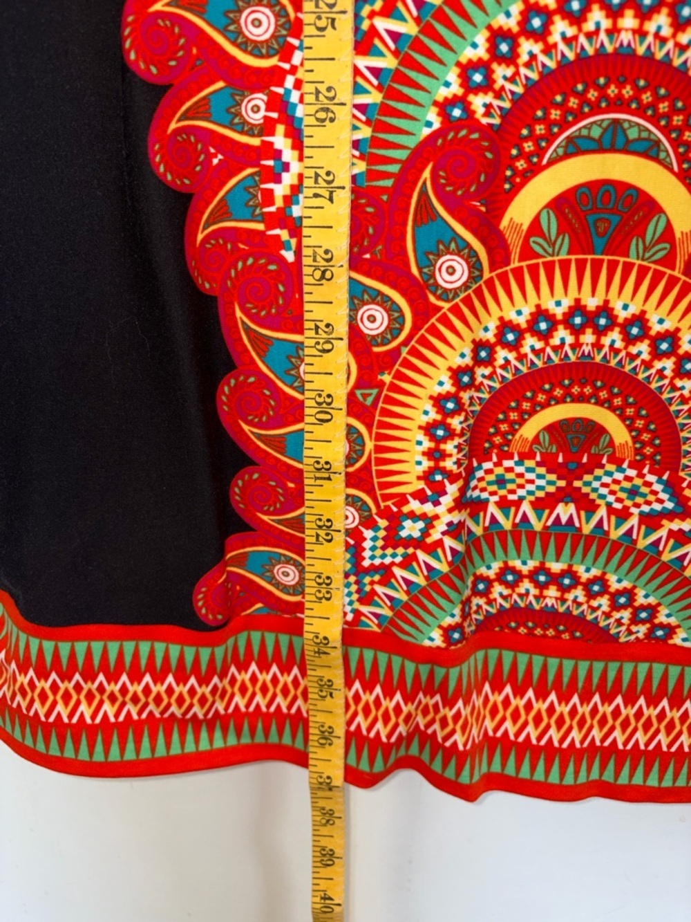 New York & Company Black Midi Dress with Red Orange Multicolor Tribal Print - Picture 7 of 10